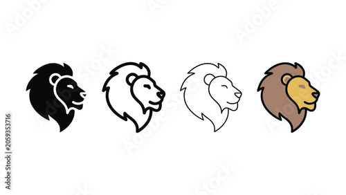 Canvas Print Lion head vector silhouette collection with mane detail in profile view during d