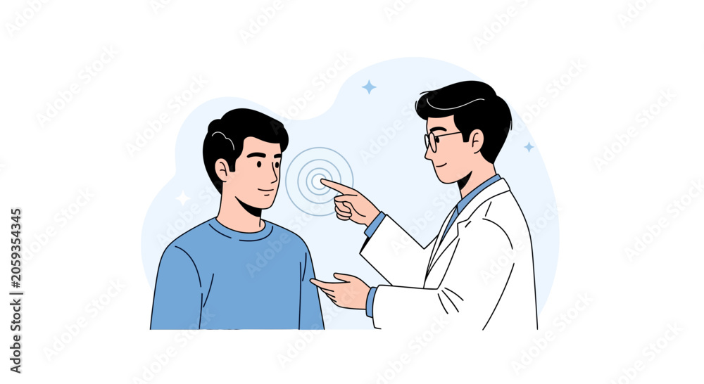 Fototapeta premium Doctor examining patient's eye with futuristic technology or eye chart, vector illustration