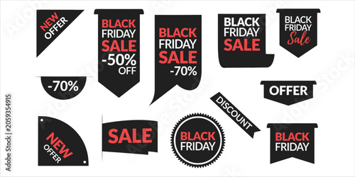 Fotografie Black Friday sale and offer tags with discounts and new offer labels vector illu