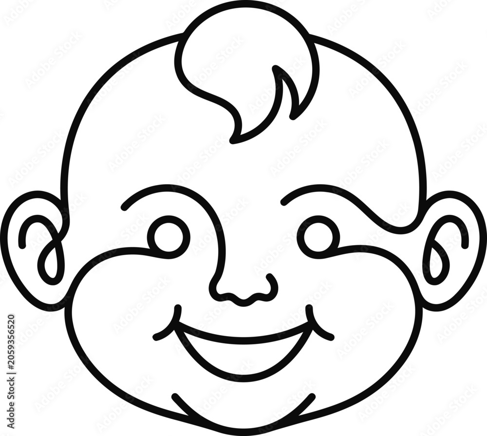 Fototapeta premium Minimalist outline icon of a cute baby face.