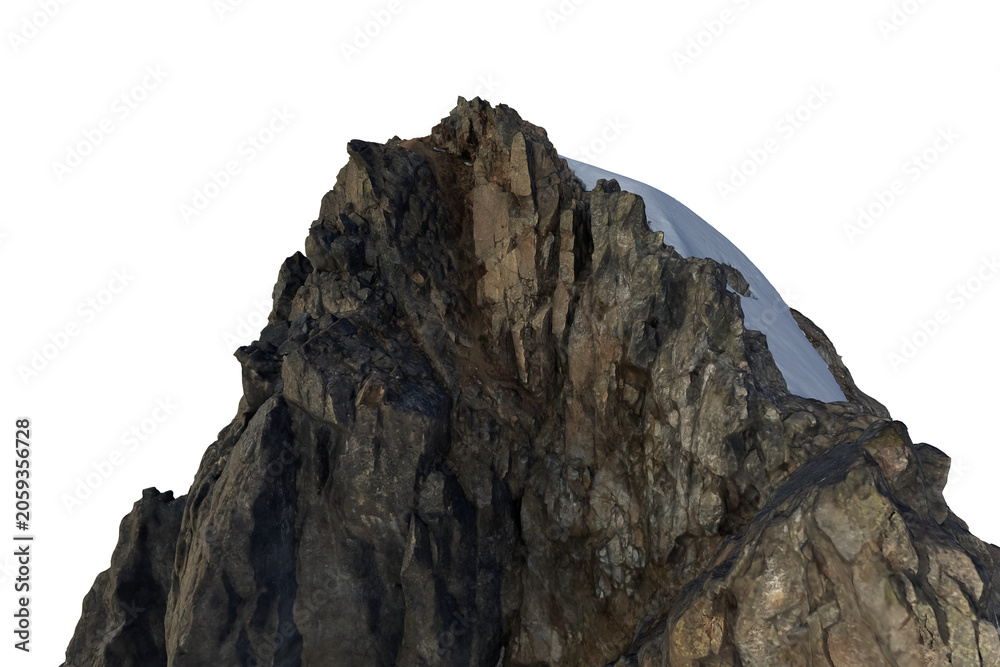 Fototapeta premium Rugged Mountain Peak Rock Formation With Snowy Ridge and Detailed 3D Rendering