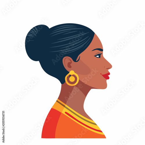 Profile Portrait of a Woman with Dark Hair and Red Lipstick