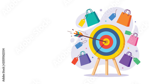 Fotografie Colorful shopping target with arrows and retail bags.