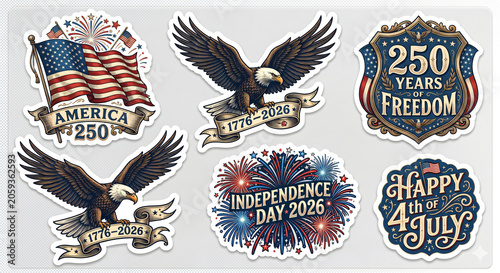 Retro Patriotic USA Semiquincentennial and Fourth of July Sticker Sheet Collection