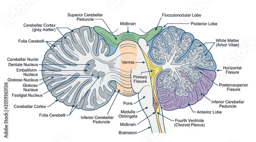 Tableau sur toile Anatomical cross section of the human cerebellum and brainstem