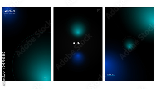 Foto Abstract Glowing Blue Circle Poster Set Vector for Futuristic Branding and Prese