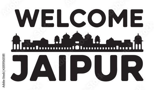 Fotografía Welcome to jaipur city typography design with royal palace architecture silhouette icon