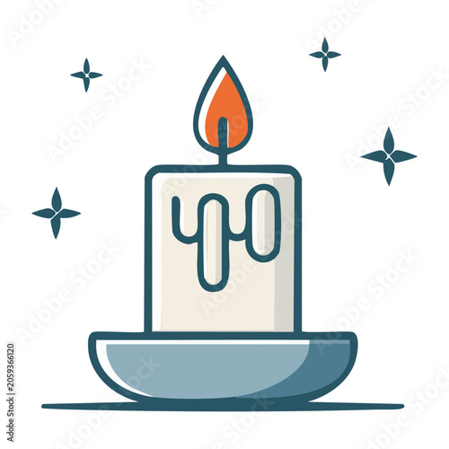 Flat design illustration of a lit candle with sparks