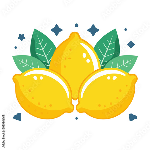 Flat Design Illustration of Lemons with Leaves