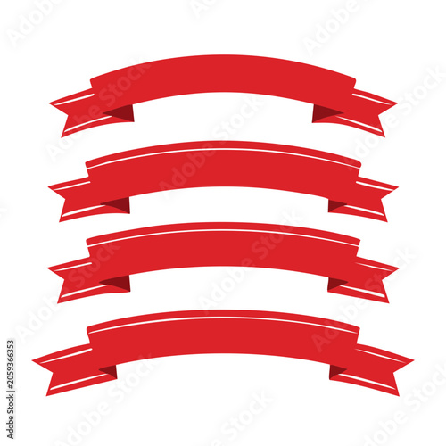 Stacked Red Curved Banners on White Background