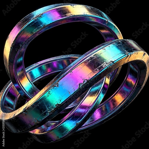 Modern abstract Trendy Y2K Acid Graphic Holographic Liquid Chrome Twisted Ribbon