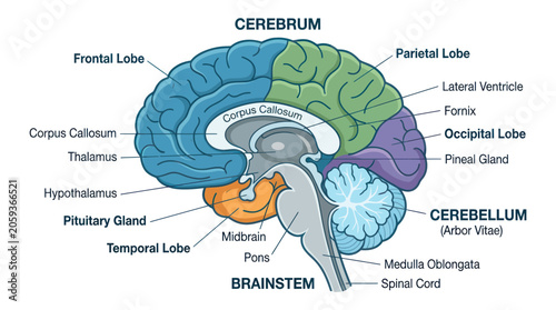 Foto Labeled anatomy of the human brain cross section