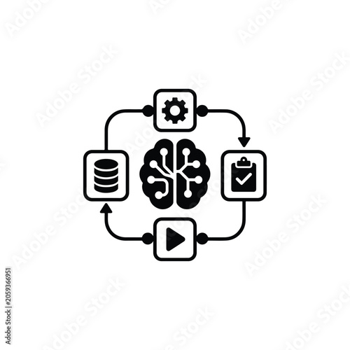 AI Automation Workflow Icon – Artificial Intelligence Process Flow Vector Glyph