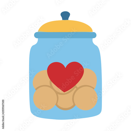 Vector illustration of a blue jar with cookies and a heart, symbolizing love for baking