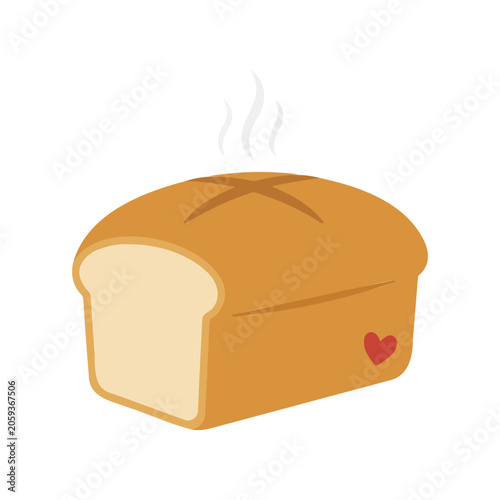 Vector illustration of a warm loaf of bread with a heart on the side, emitting steam.