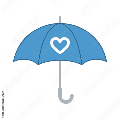 Blue umbrella with white heart symbol on a plain background, vector illustration for love and protection