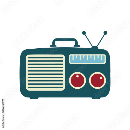 Vintage retro-style vector radio with antennae and dials, old-school communication device