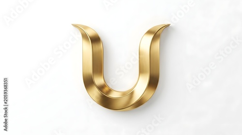 Elegant flared golden U logo with gently opening tips and smooth sculpted metallic surface, creating a welcoming premium symbol perfect for beauty, wellness, hospitality, lifestyle, finance and other 