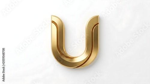 Refined golden U monogram with beveled outer edges and subtle inner groove, polished 3D metallic style on soft white background, a versatile premium initial logo ideal for tech firms, finance, consult