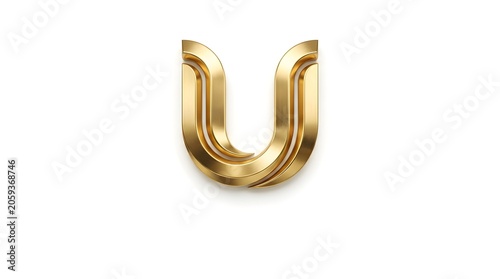 Glossy double‑layer golden U logo with fluid 3D curves and strong metallic reflections on white, a luxurious contemporary lettermark perfect for fashion, beauty, hospitality, wellness, investment and 