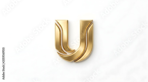 Luxurious layered golden letter U logo with stacked metallic curves and soft reflections on white background, a premium modern monogram ideal for finance, hospitality, lifestyle, tech brands and conte