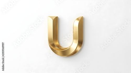 Stylish perspective golden U logo with subtle side shadow and sculpted metallic surfaces, a refined modern initial emblem perfect for digital platforms, creative agencies, SaaS products, luxury servic
