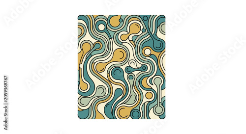 Abstract pattern of interlocking curved shapes in retro colors.