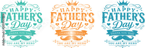 Father's day typography set vintage style labels with crowns and mustaches