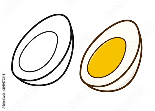 Bild auf Leinwand A simple digital drawing of a hard-boiled egg cut in half, featuring a black-and
