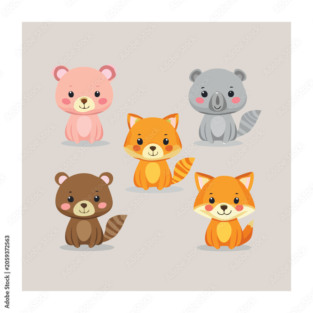 Fototapeta premium Cute Cartoon Forest Animals Illustration