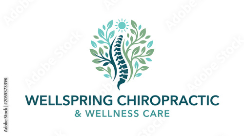Fotografi Holistic chiropractic wellness logo with spine and tree branches