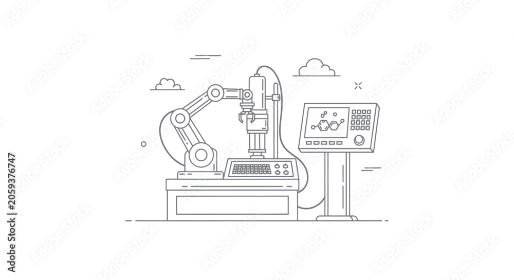 Fototapeta premium Industrial Robotic Arm Outline Illustration