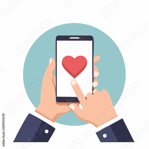 Hand Holding Smartphone with Heart Icon