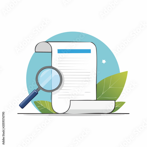 Magnifying glass over document illustration