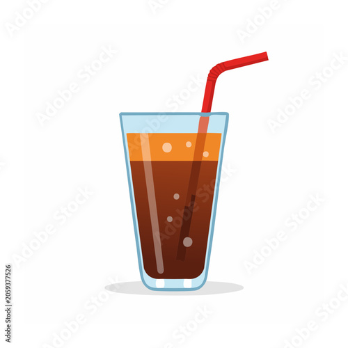 Flat design illustration of a soda glass with straw