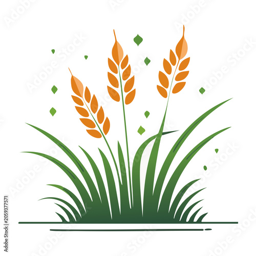 Flat Design Illustration of Wheat and Grass