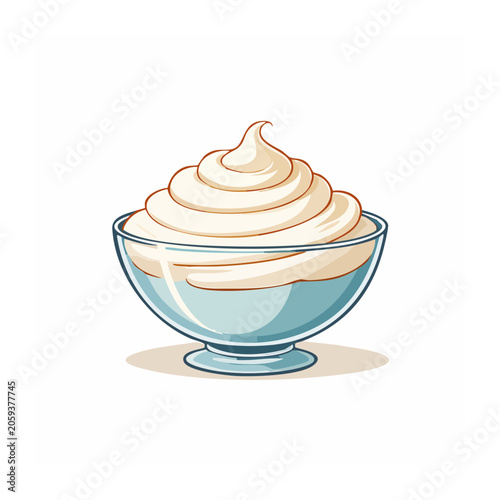 Whipped cream in a glass bowl illustration