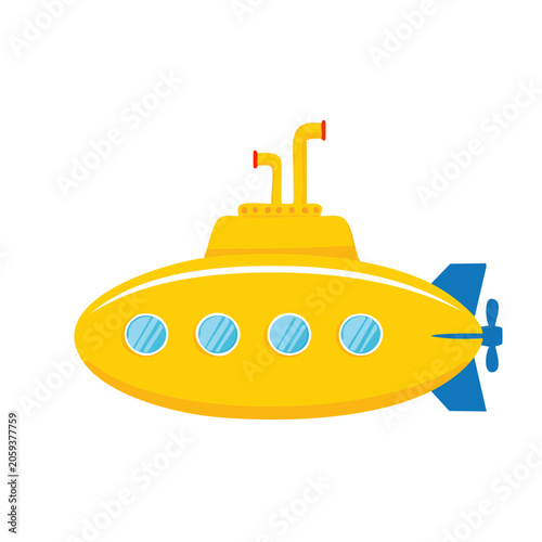 Yellow cartoon submarine with periscope and propeller