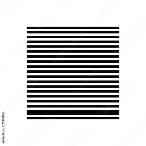 A square pattern consisting of many thin, horizontal black lines of varying thickness on a clean white background