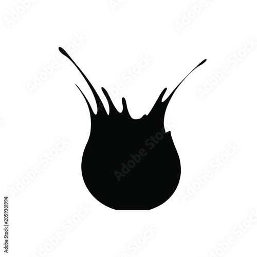 A black liquid splash or ink blot shape with upward reaching droplets, isolated on a white background, abstract organic