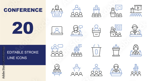 Fotografía Conference, Public Speaking, Business Presentation and Seminar Line Icons Set Ed