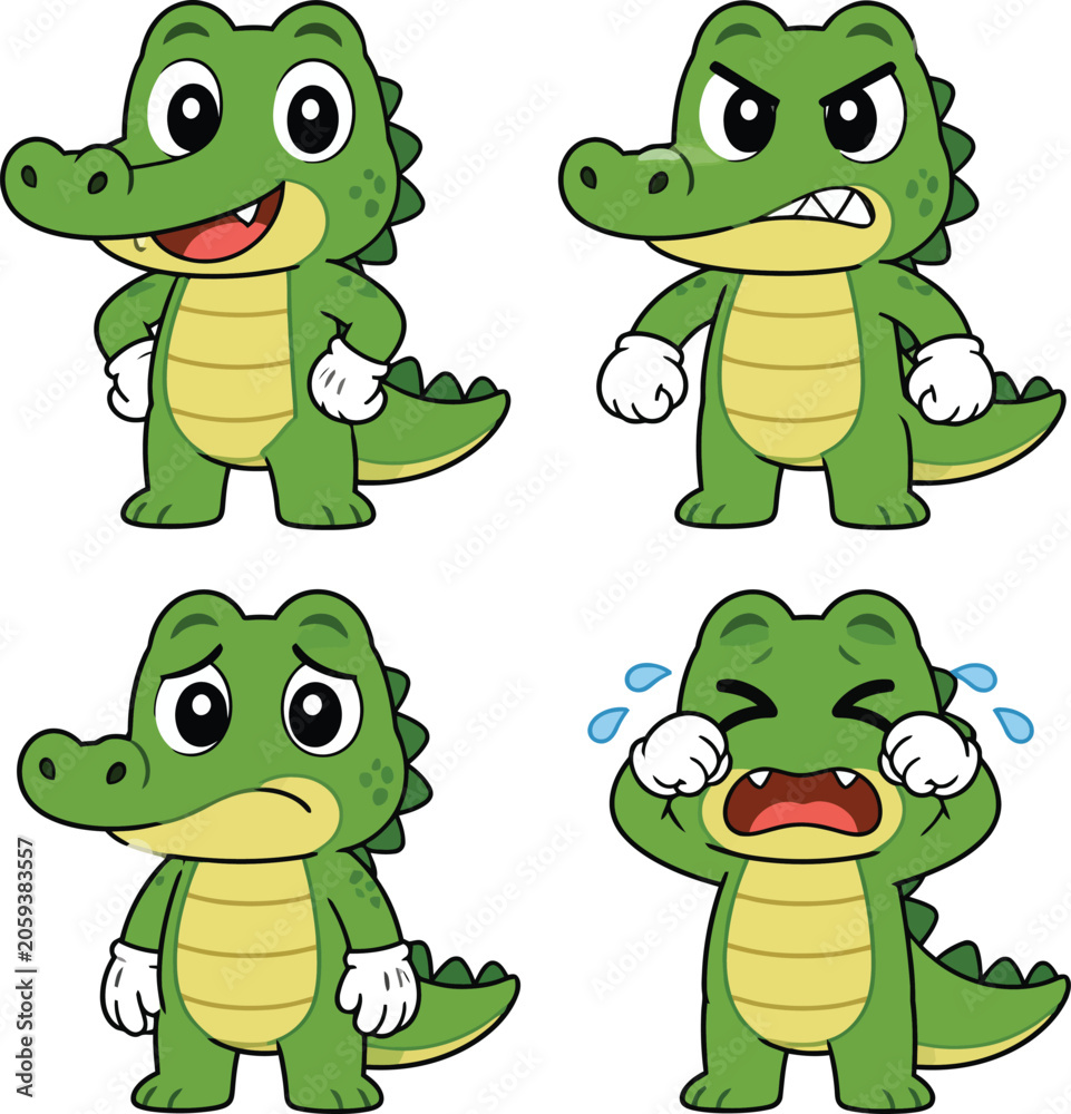 Fototapeta premium Cartoon Alligator Character Set with Different Expressions.