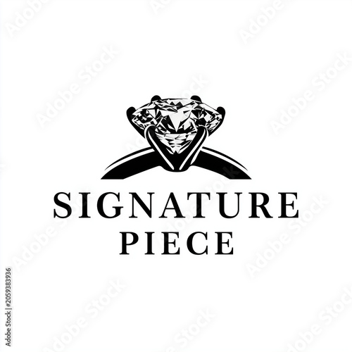 Elegant Diamond Ring Logo Design with Signature Piece Text for Luxury Jewelry Branding and Wedding Accessories