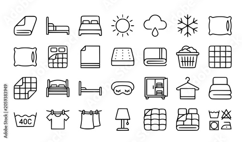 Slika na platnu Laundry and bedding line icons set minimalist black and white vector illustratio