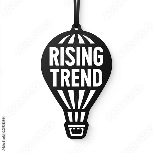 Conceptual Illustration of a Black Hot Air Balloon with Rising Trend Text Representing Business Growth and Market Success