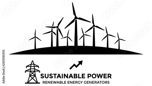 Wind Turbine Silhouettes Monochrome Flat Vector Set__26