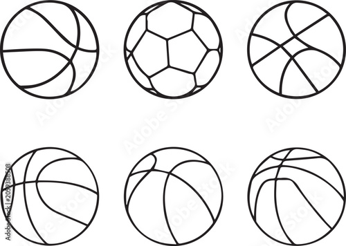 Basketball Black Outline Icon Set