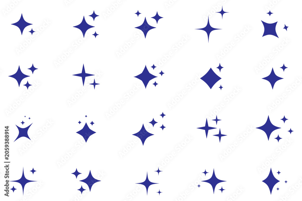 Fototapeta premium Stars set icons, different sparkle star shapes icon collection, shine stars sparkles signs, bling decoration. Magic twinkle vector elements, shining glitter effect for artificial intelligence.