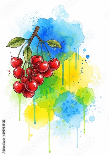 Vibrant Watercolor Cherries: A Splash of Summer Hues