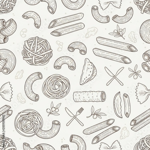 Whimsical Pasta Art: Hand-Drawn Italian Delights in Earthy Tones